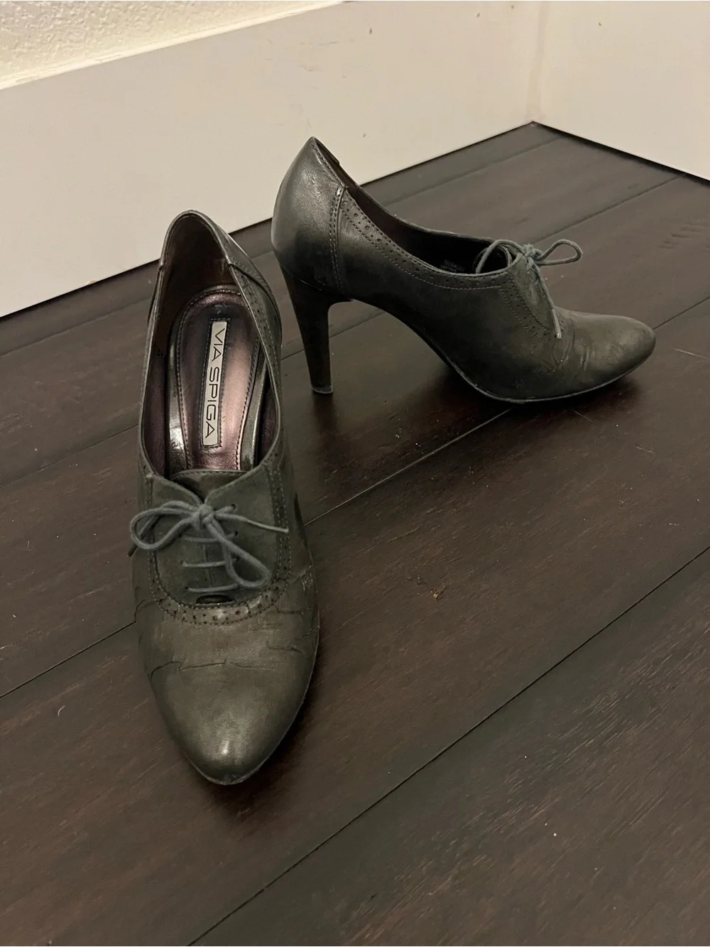 Via Spiga Dark Olive Leather Lace-Up Oxfords